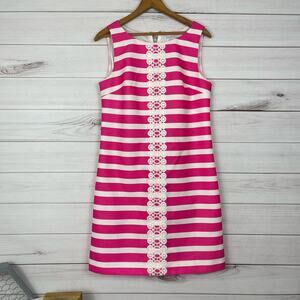 J Howard Womens Pink White Stripe Sleeveless Embroidery Shift‎ Dress SZ 6